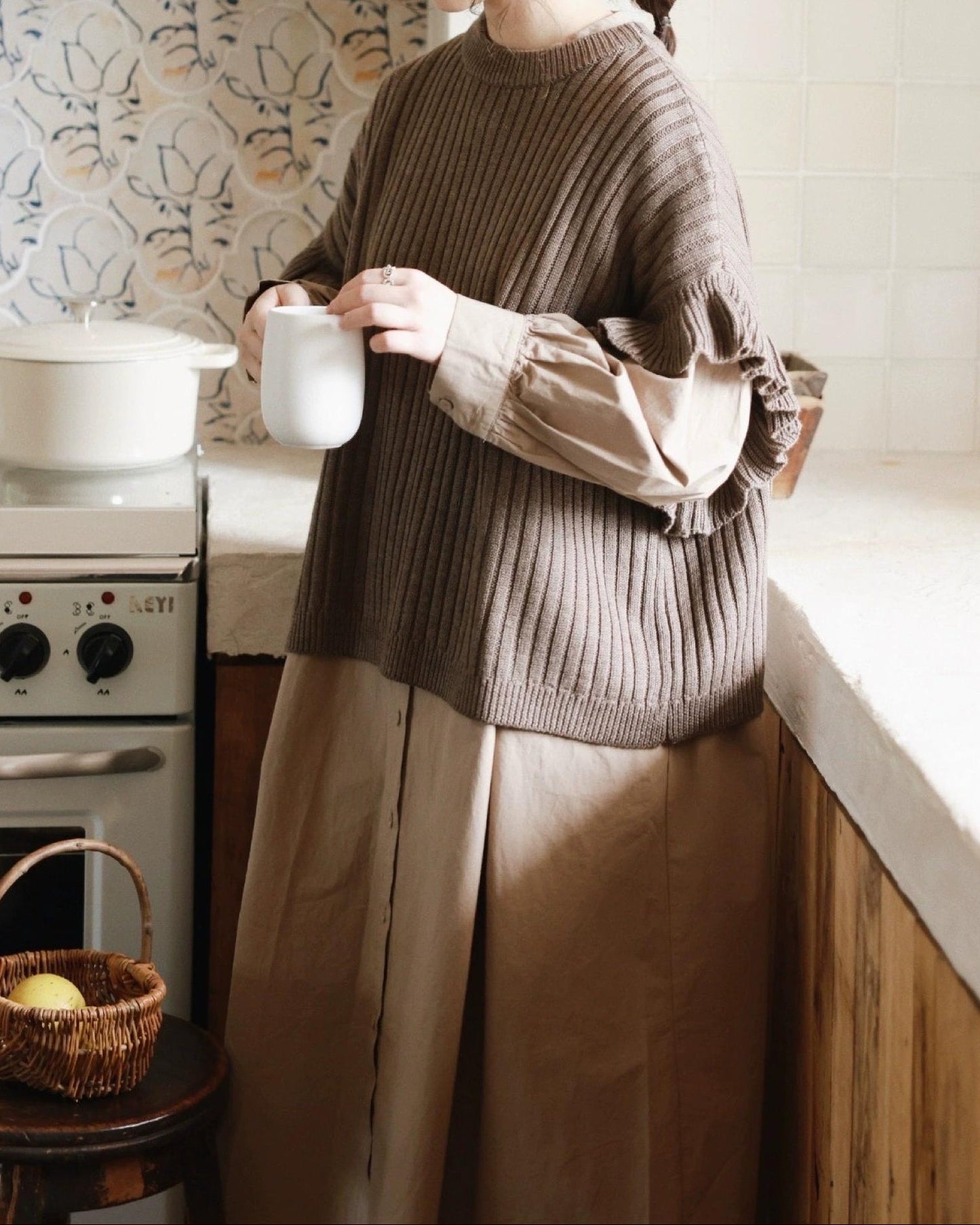 ウッドベージュロングワンピース 10075