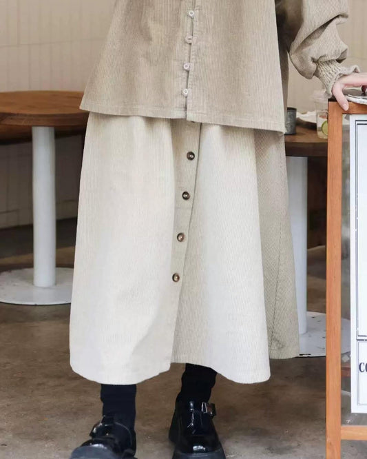 ナチュラルコーデュロイ ボタンミディスカート 10104