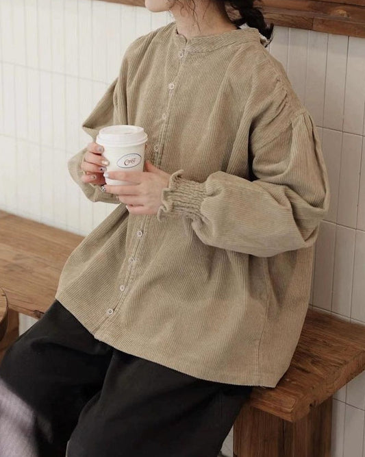 ナチュラルテクスチャーノーカラーブラウス 10102