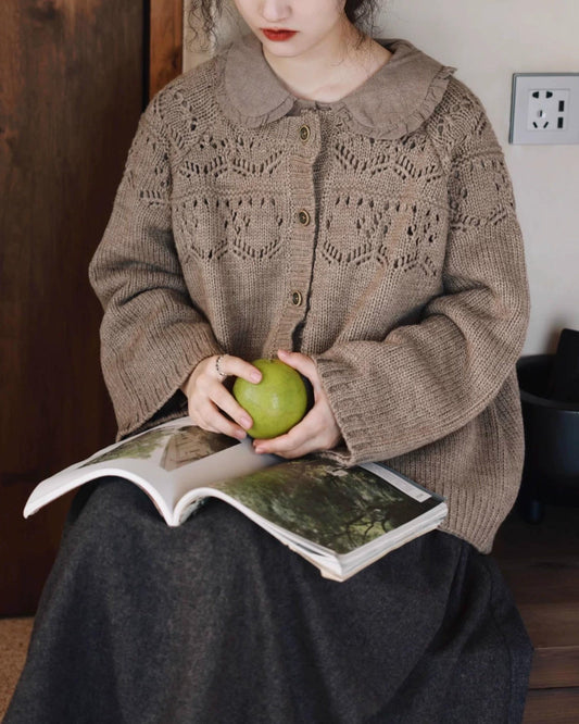 ラウンドネックレトロコージーカーディガン 10007