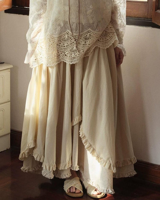 ノルディッククラフトパッチワークレトロアシンメトリーミディスカート 10310