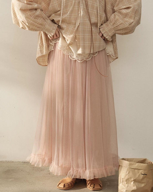 フォルムラゴムレースメッシュミディ 10347