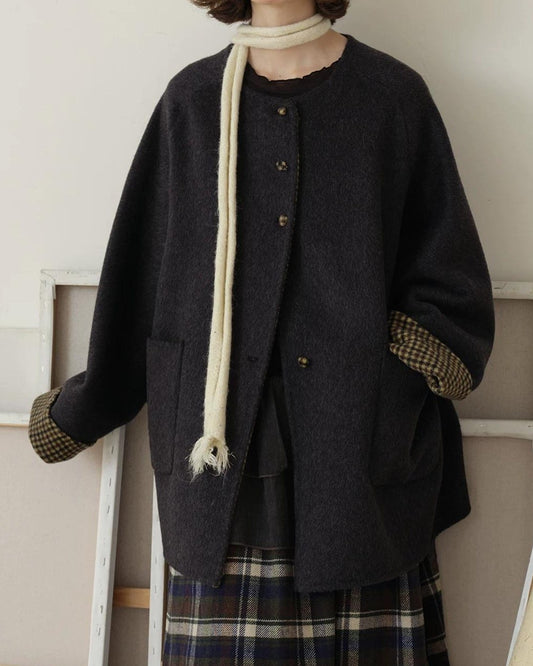 ノーカラーレトロチェックコート 10189