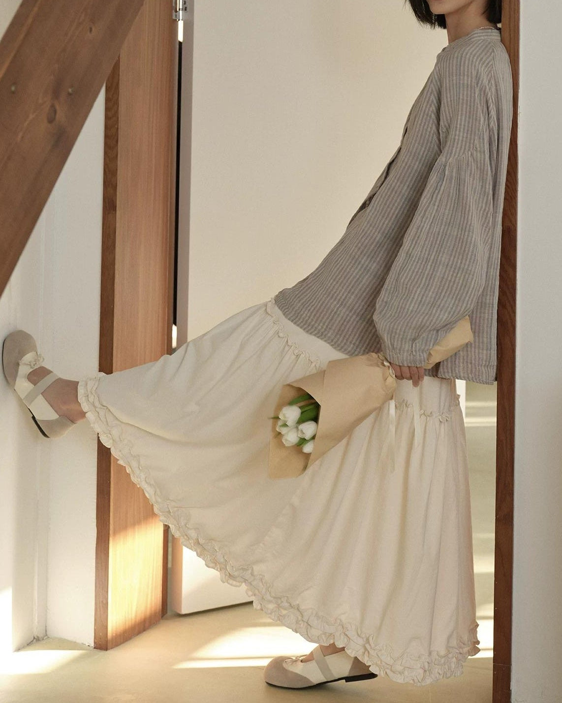 ストライプスリムバンドブラウス 10279