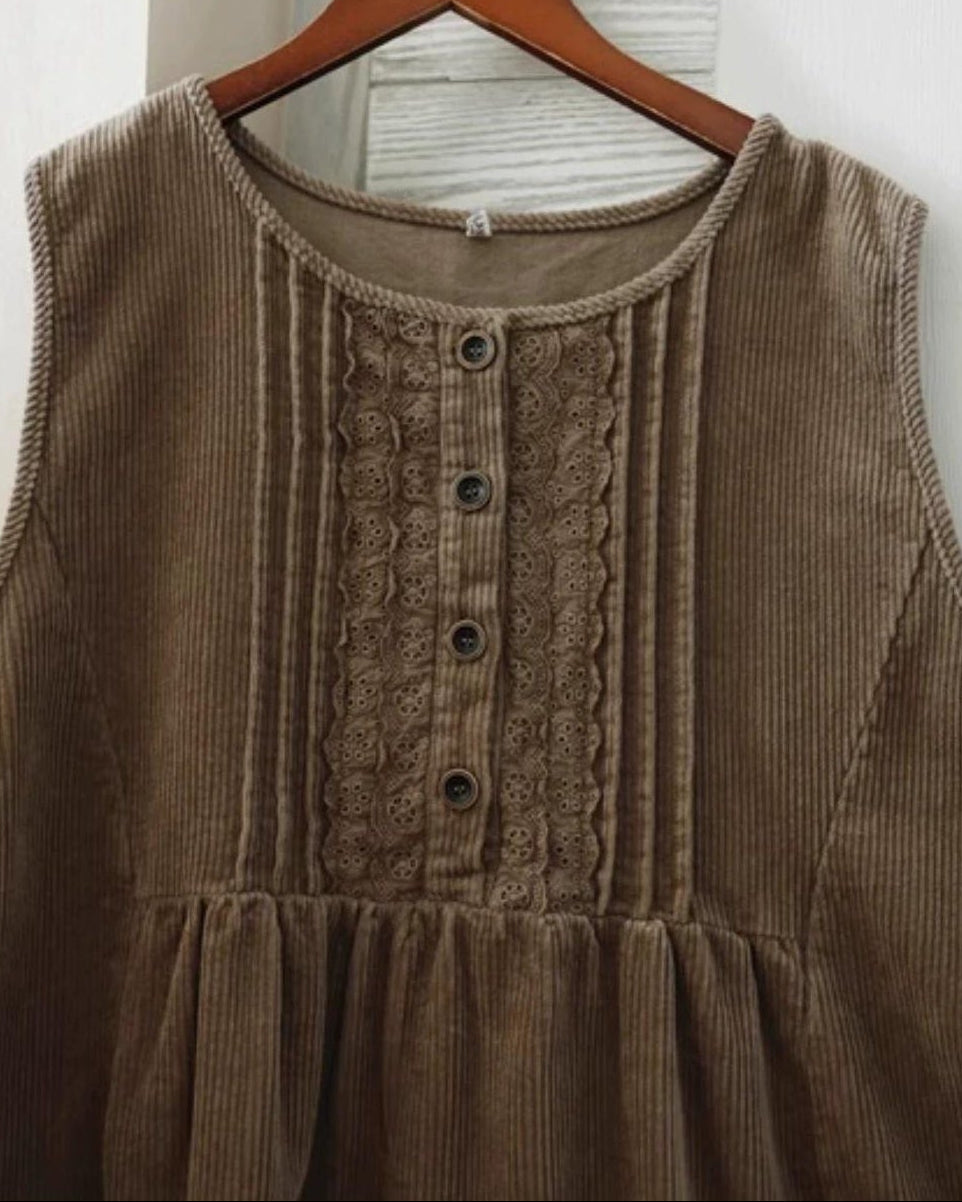 レースコーデュロイハイウエストベストワンピース 10072