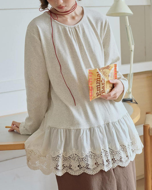 レーストリムラウンドネックトップス 10251