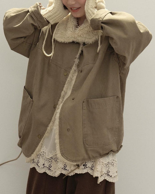 リラックスラペルフリースパーカーコート 10137