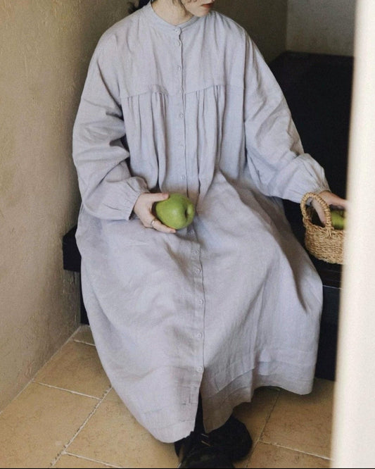 バンドカラープリーツフレアシャツワンピース 10021