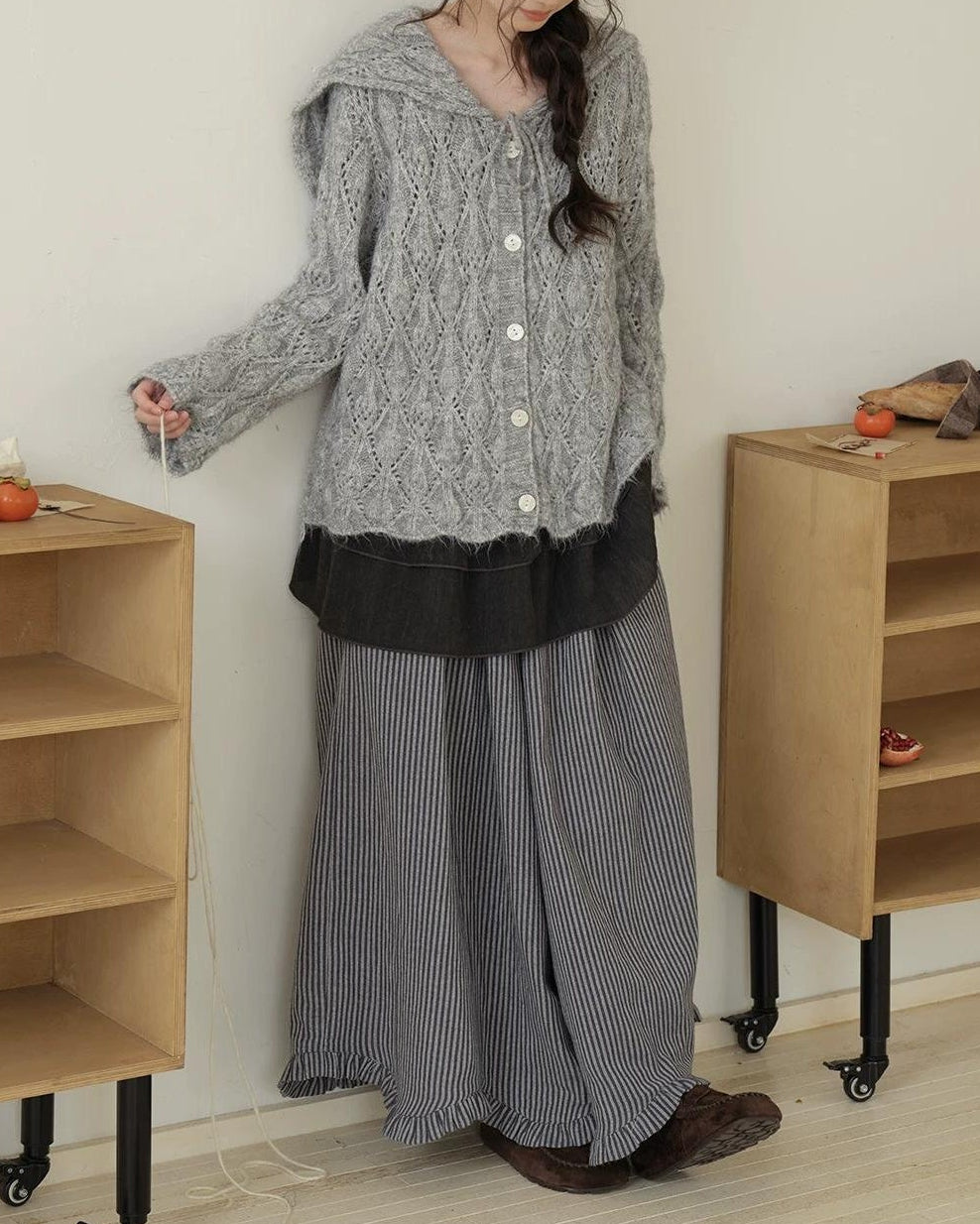 ティアードストライプ スカートライクパンツ 10193