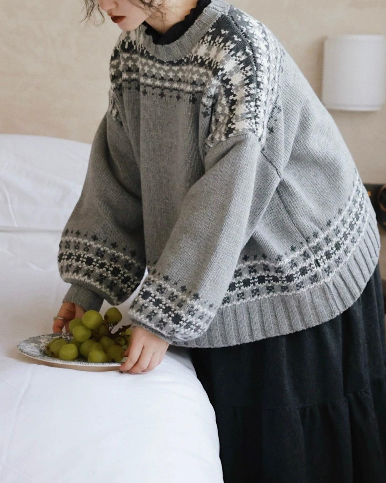 ラウンドネックノルディックニットプルオーバー 10027