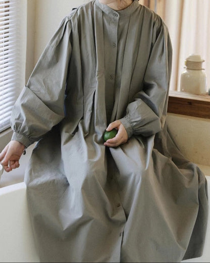 スタンドカラープリーツシャツワンピース 10088