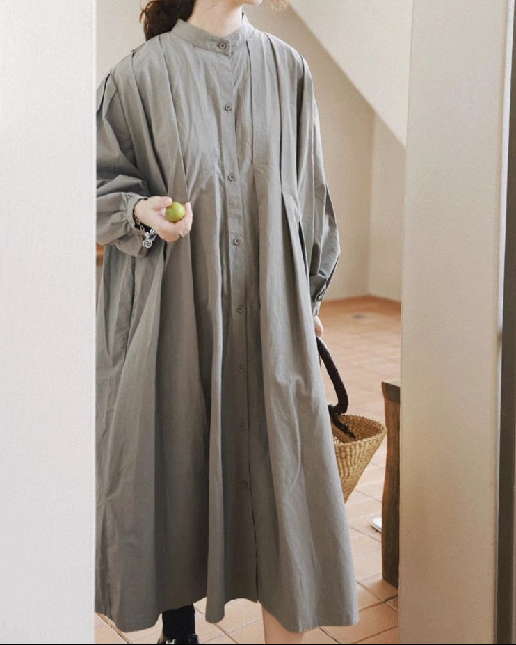 スタンドカラープリーツシャツワンピース 10088