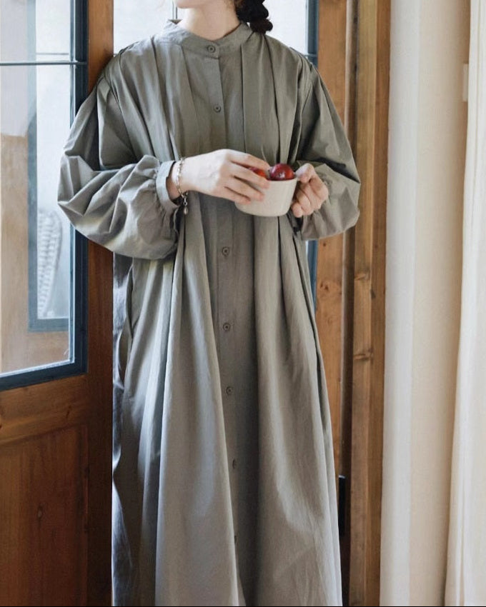 スタンドカラープリーツシャツワンピース 10088