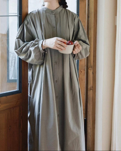 スタンドカラープリーツシャツワンピース 10088