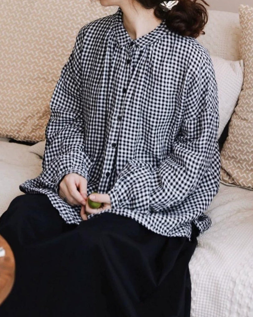 クラシックチェックフレアブラウス 10096