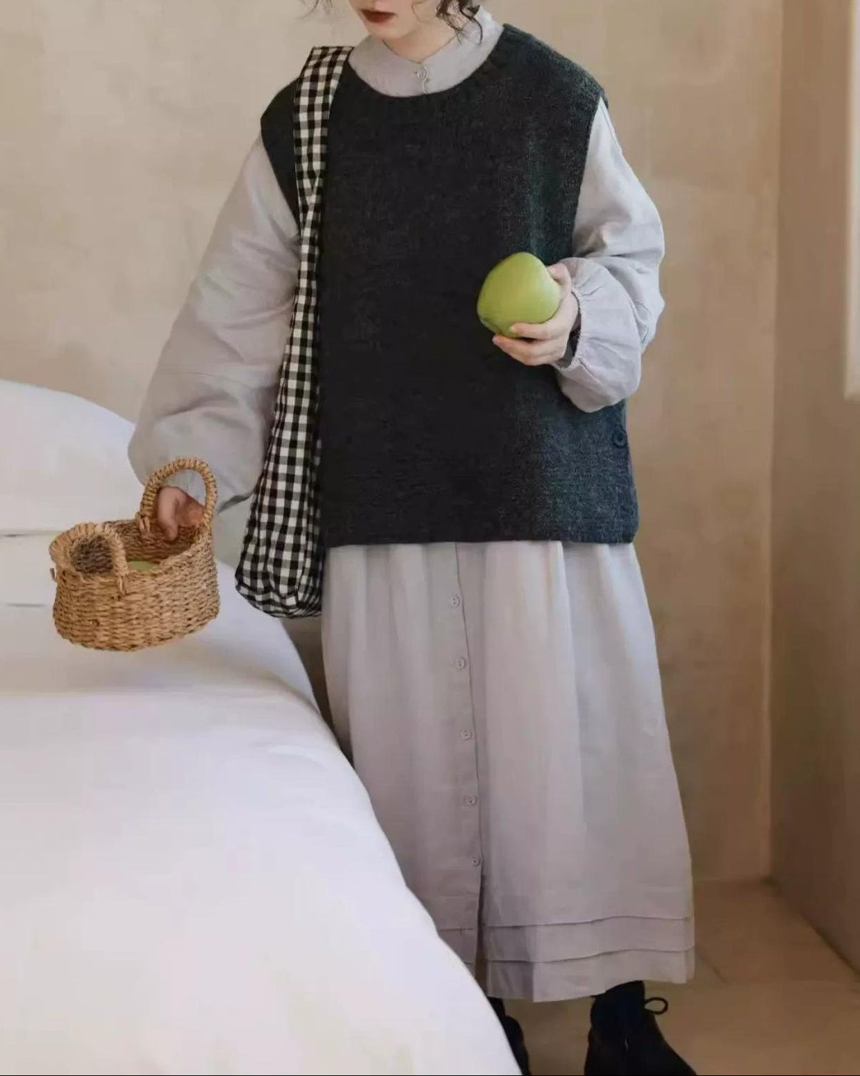 バンドカラープリーツフレアシャツワンピース 10021