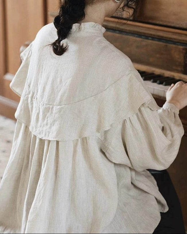 ハーフボタンフリルルミブラウス 10084