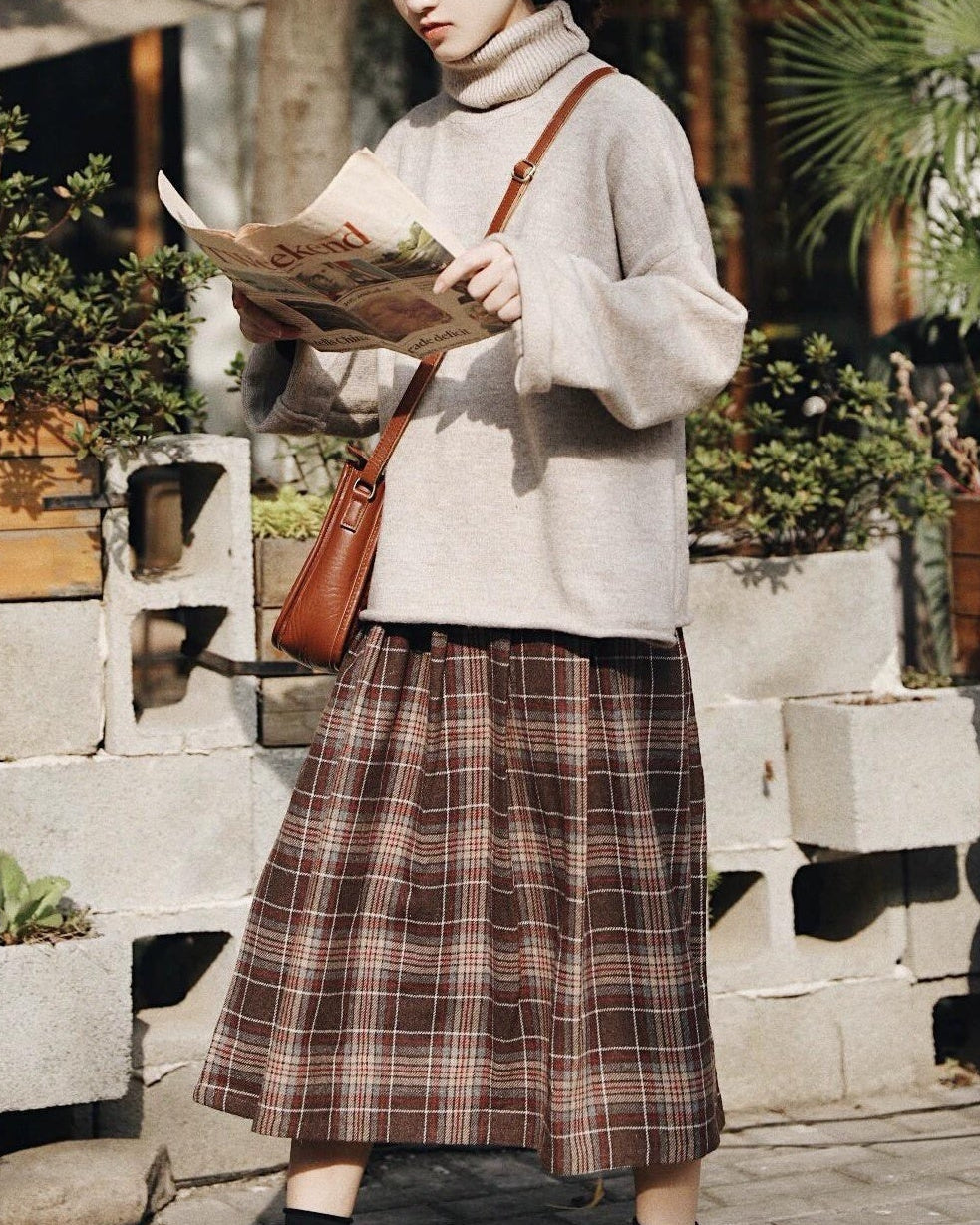 ラインプリーツレトロチェックスカート 10123