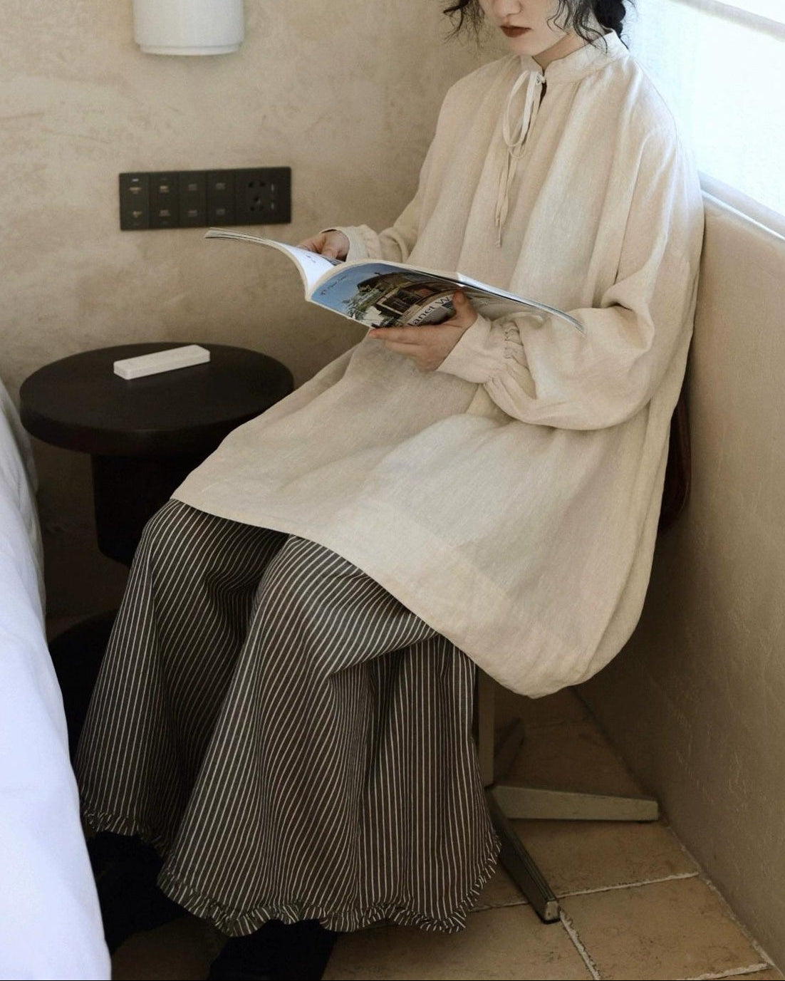 レトロストライプウエストゴムワイドパンツ 10015