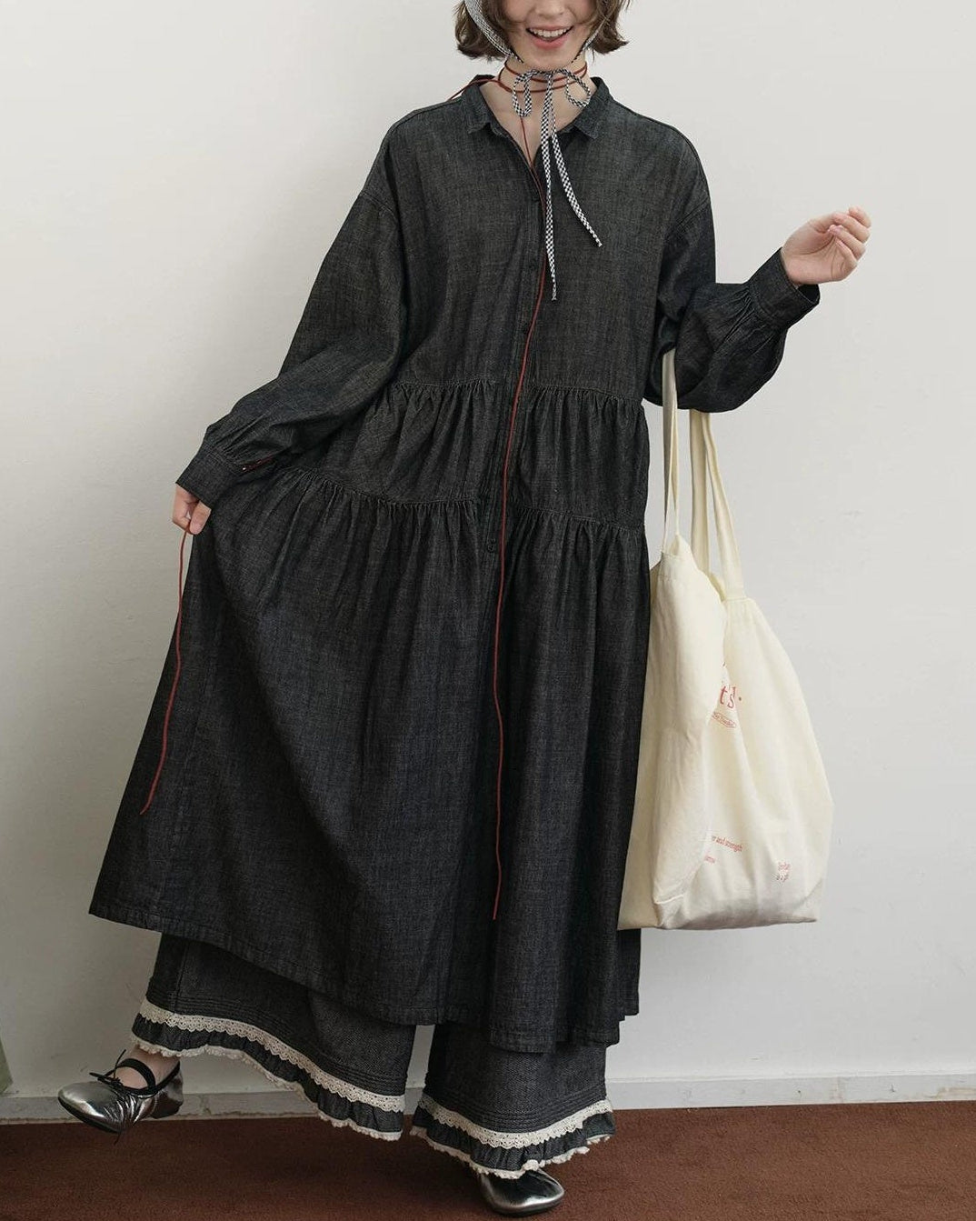 デニムロングルーズワンピース 10211