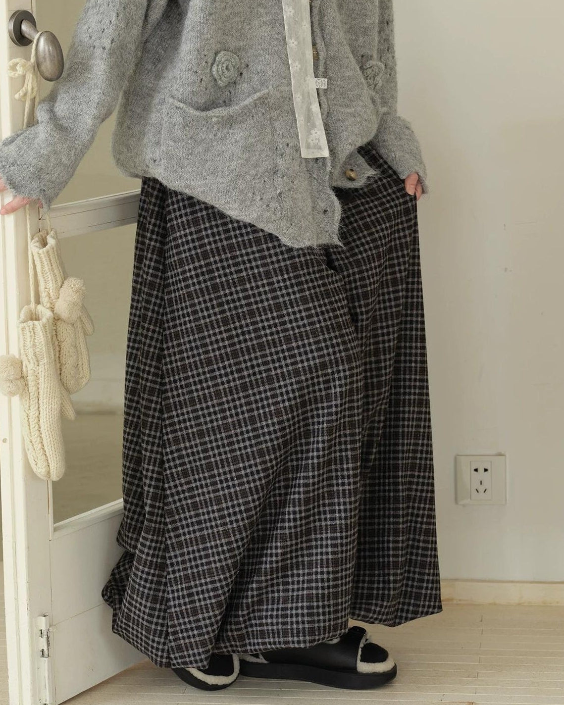 ラップランドレトロチェックロングスカート 10192