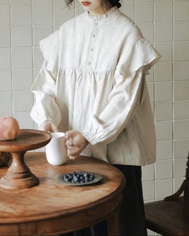 ハーフボタンフリルルミブラウス 10084