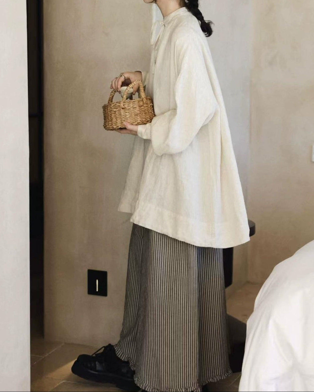 レトロストライプウエストゴムワイドパンツ 10015