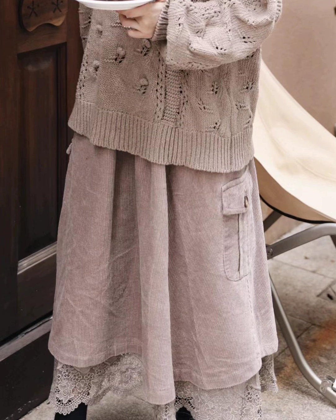 レトロポケットハイウエストコーデュロイスカート 10109