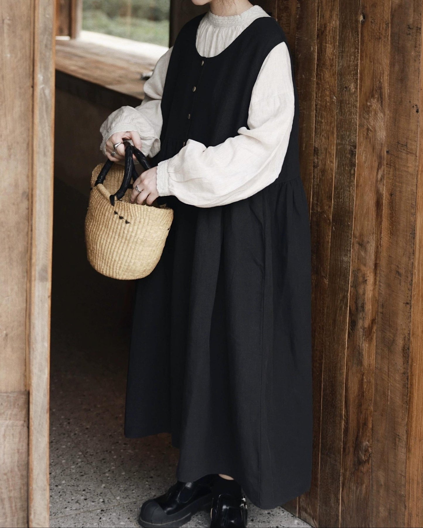 ハーフボタンハイウエストベストワンピース 10041