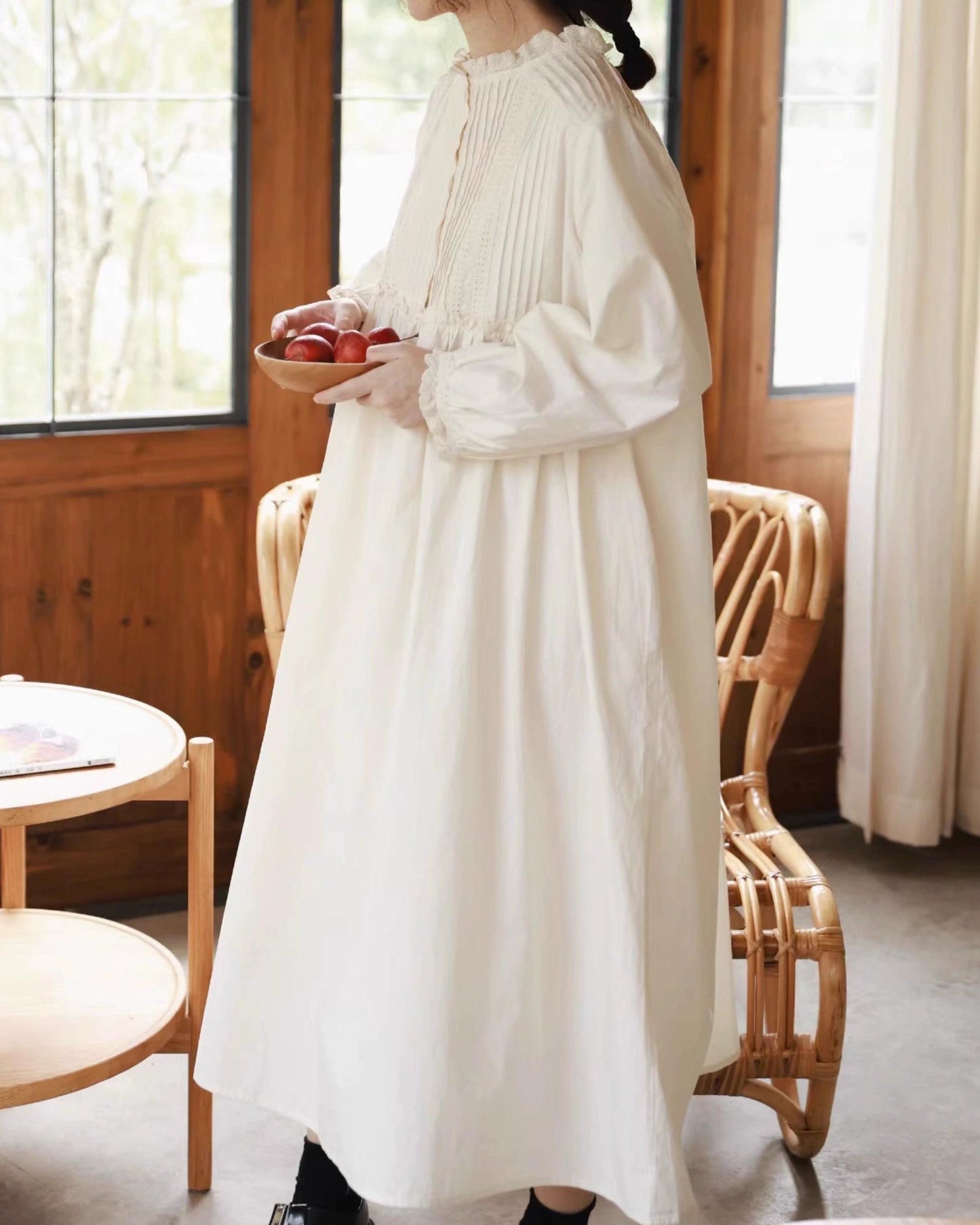 ハーフボタンレースピンタックワンピース 10094