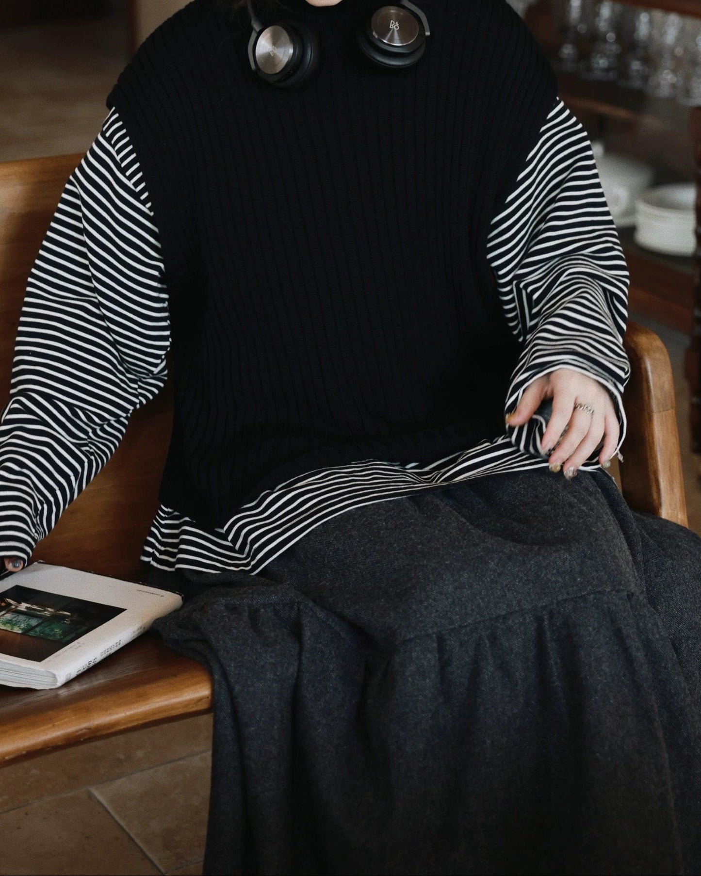 ハイネックリブニットベスト 10031