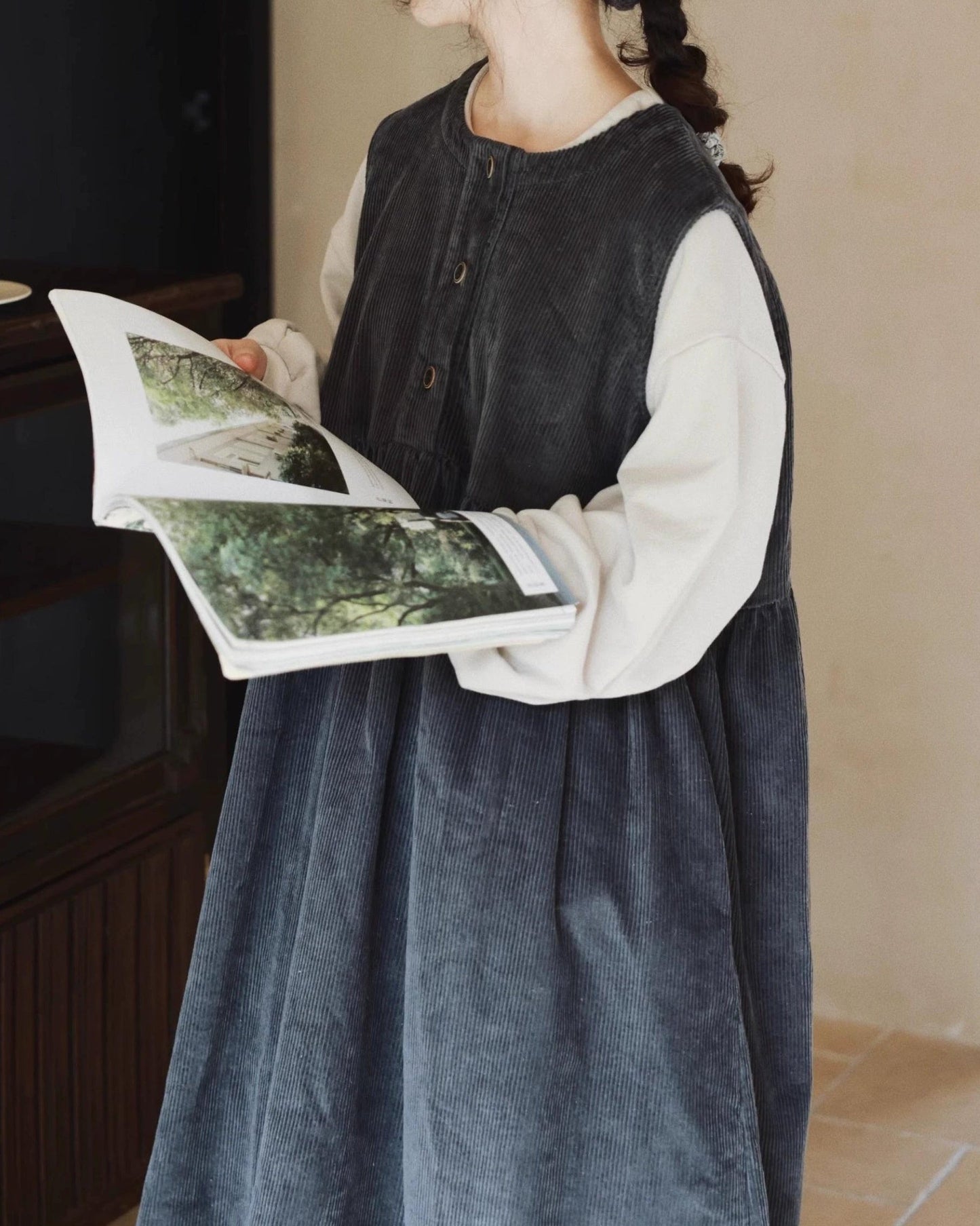 ハーフボタンコーデュロイベストワンピース 10062