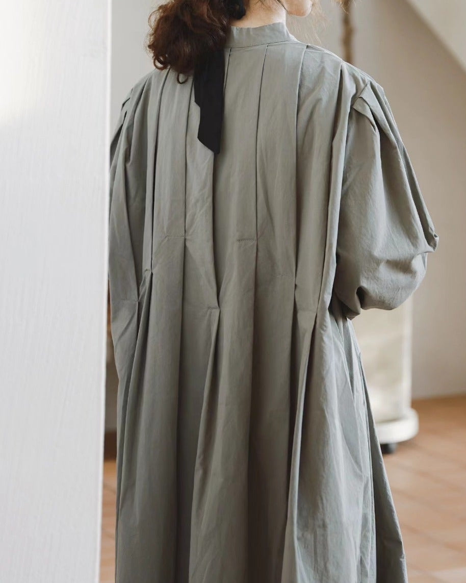 スタンドカラープリーツシャツワンピース 10088