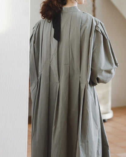 スタンドカラープリーツシャツワンピース 10088