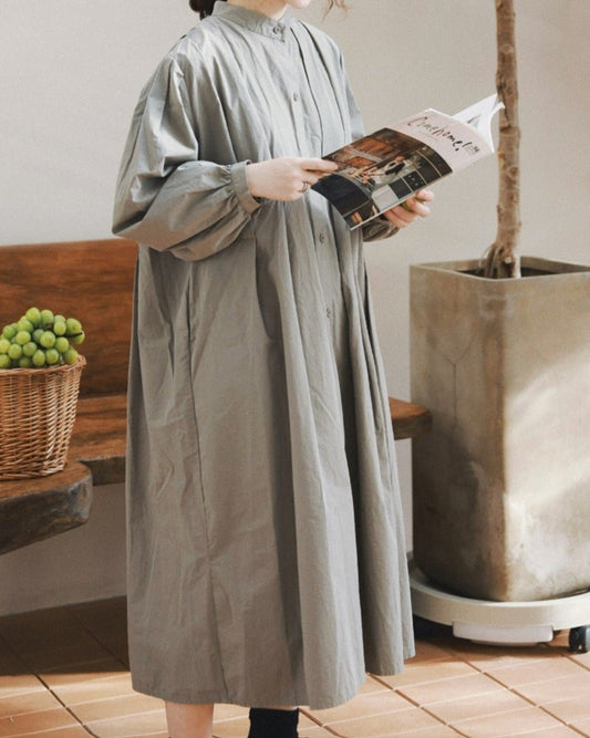 スタンドカラープリーツシャツワンピース 10088