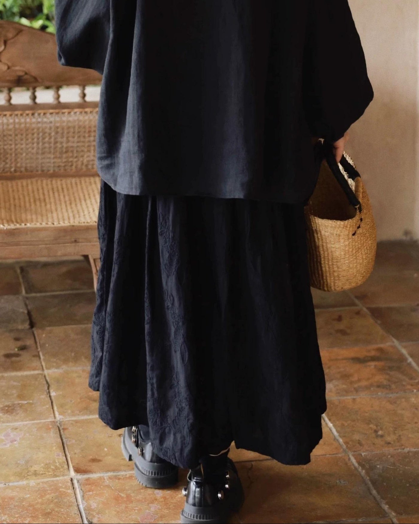 ハイウエストAライン刺繍スカート 10039