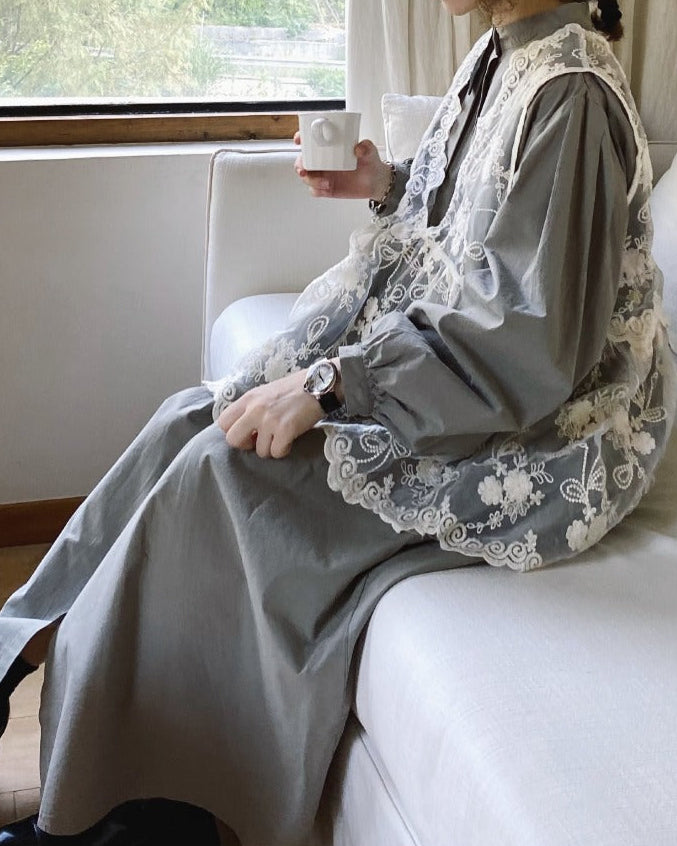 スタンドカラープリーツシャツワンピース 10088