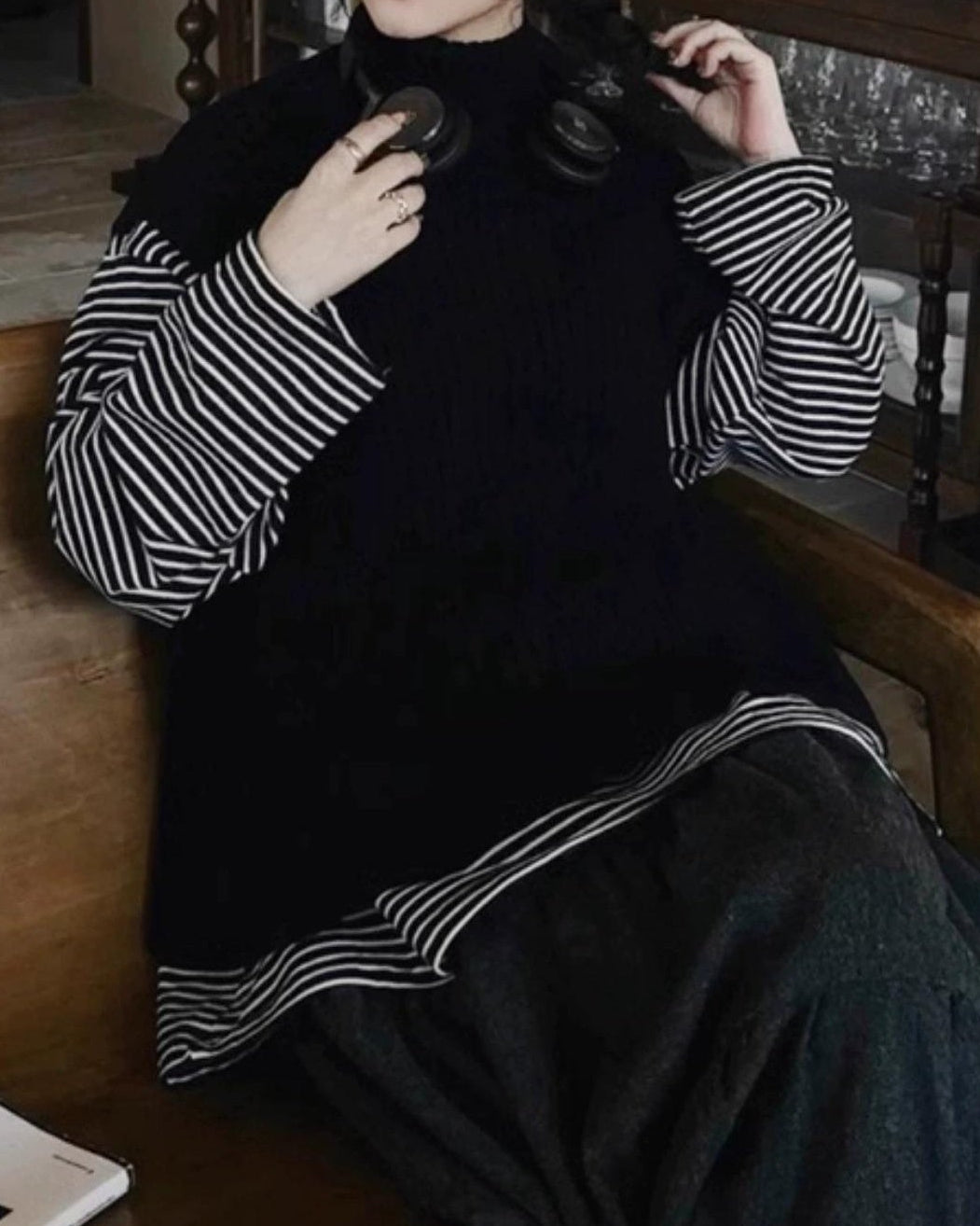 ハイネックリブニットベスト 10031