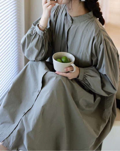 スタンドカラープリーツシャツワンピース 10088