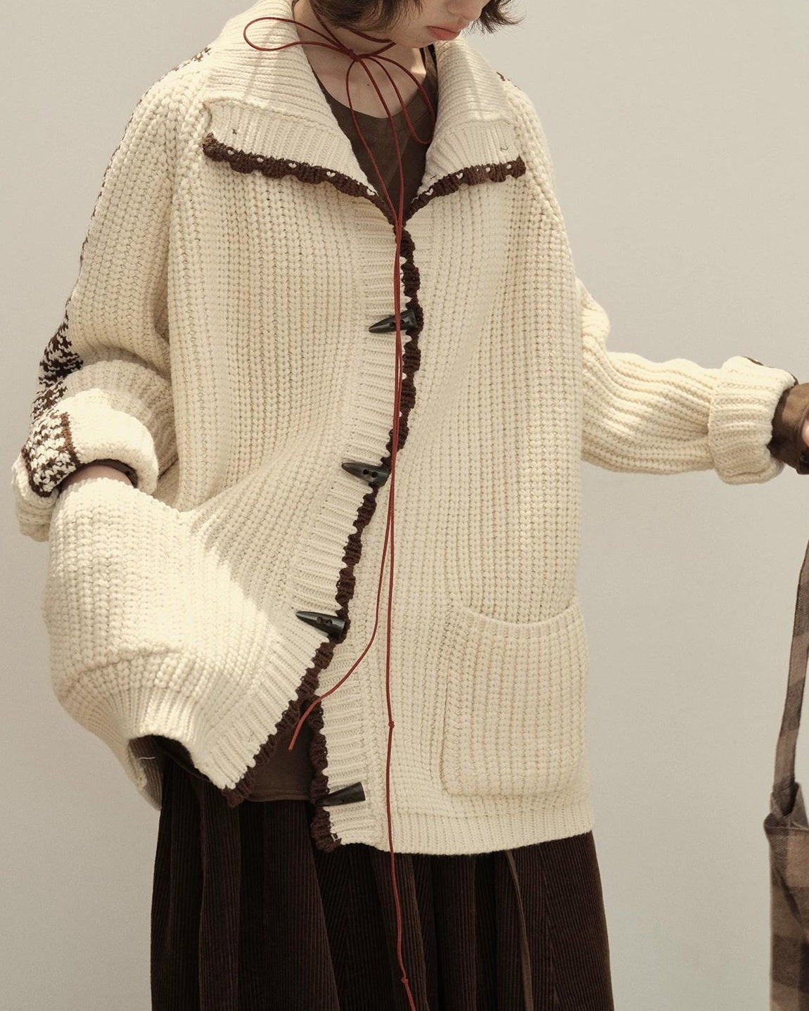 ラペルダッフルポケットニットカーディガン 10148