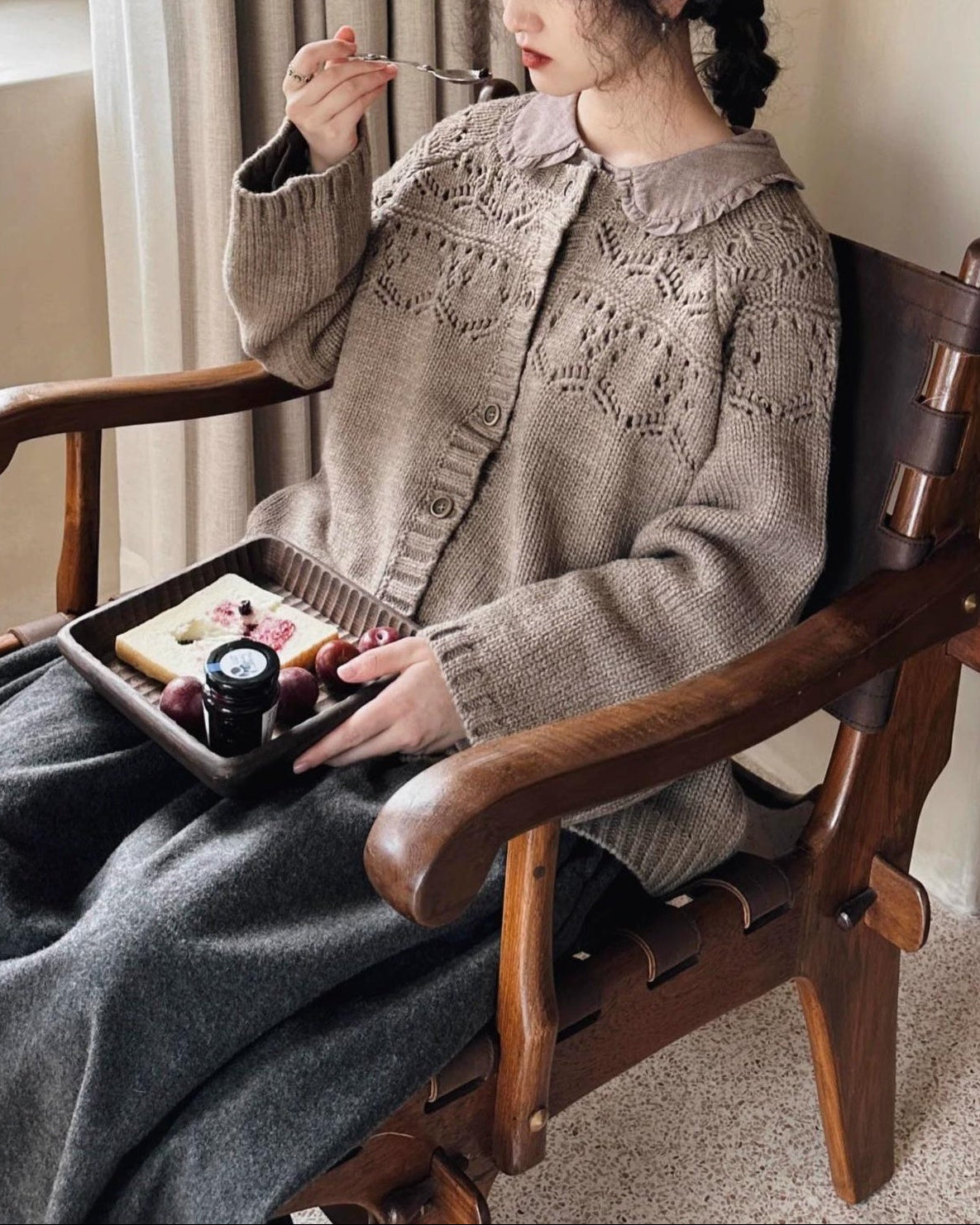 ラウンドネックレトロコージーカーディガン 10007