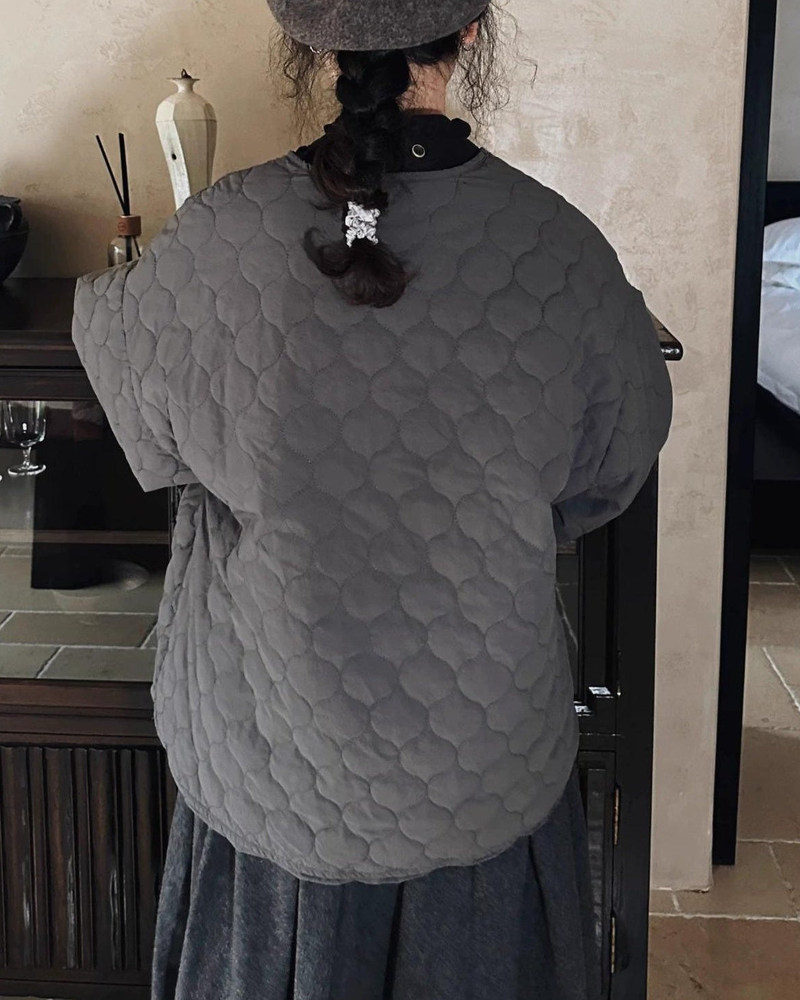 ノーカラーキルティングショートコート 10008