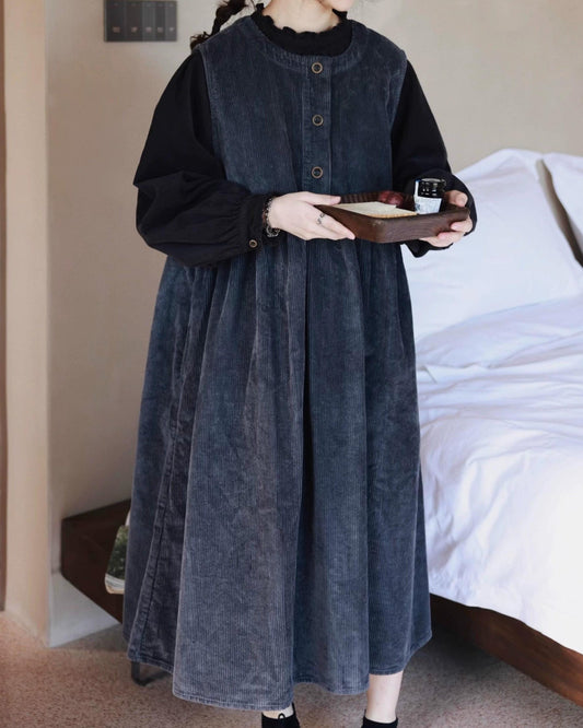 ハーフボタンコーデュロイベストワンピース 10062
