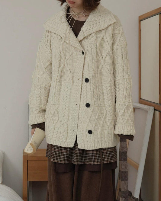 ヒュッゲラペルケーブルニットカーディガン 10155