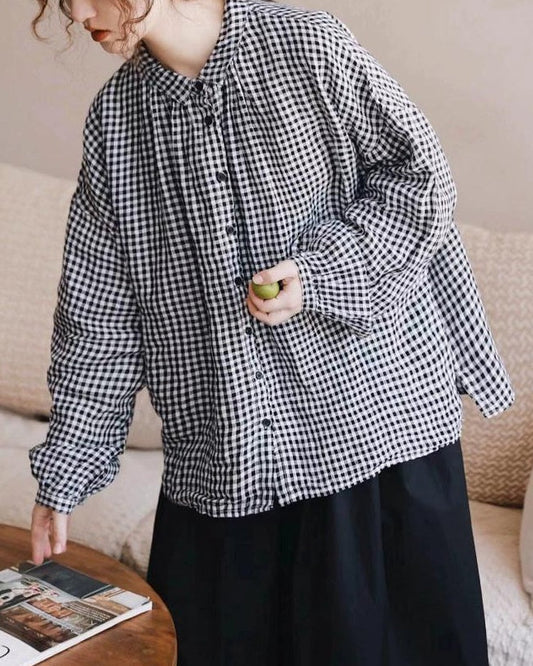 クラシックチェックフレアブラウス 10096