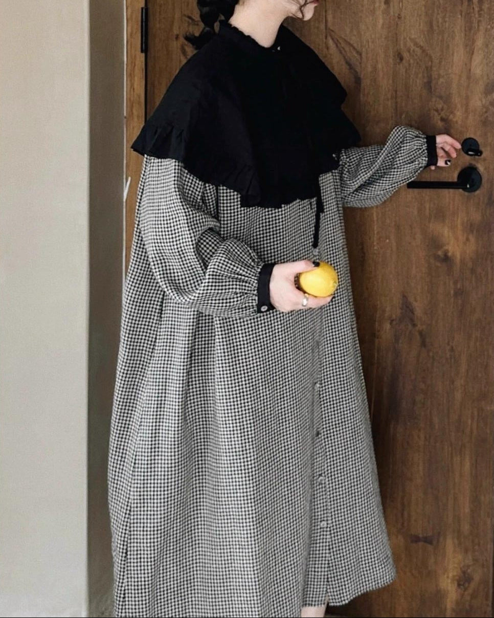 バイカラーチェック柄シャツワンピース 10026