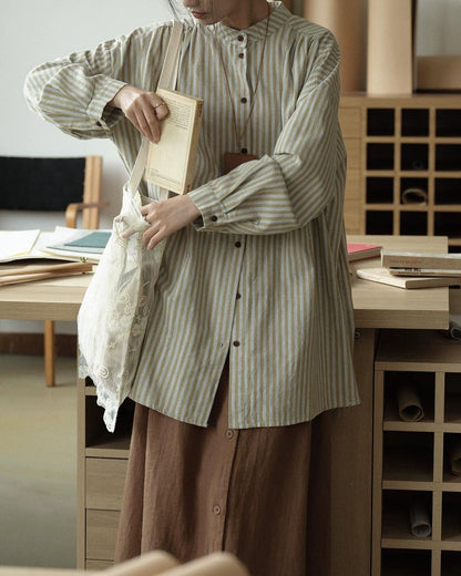 ノルヴァリーナロングバンドカラーストライプブラウス 10298