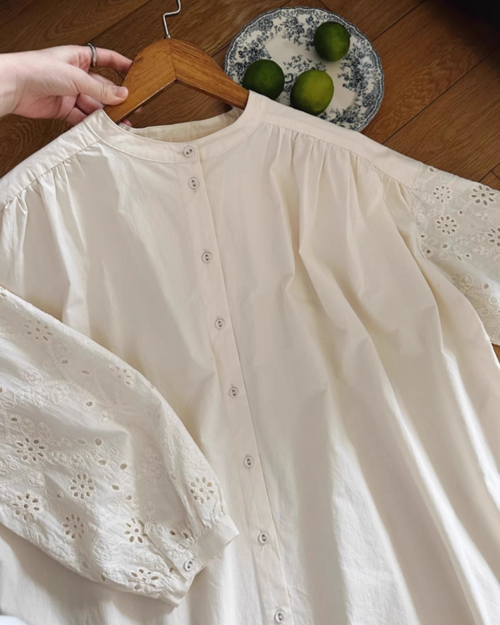 バンドカラーレースシャツワンピース 10049