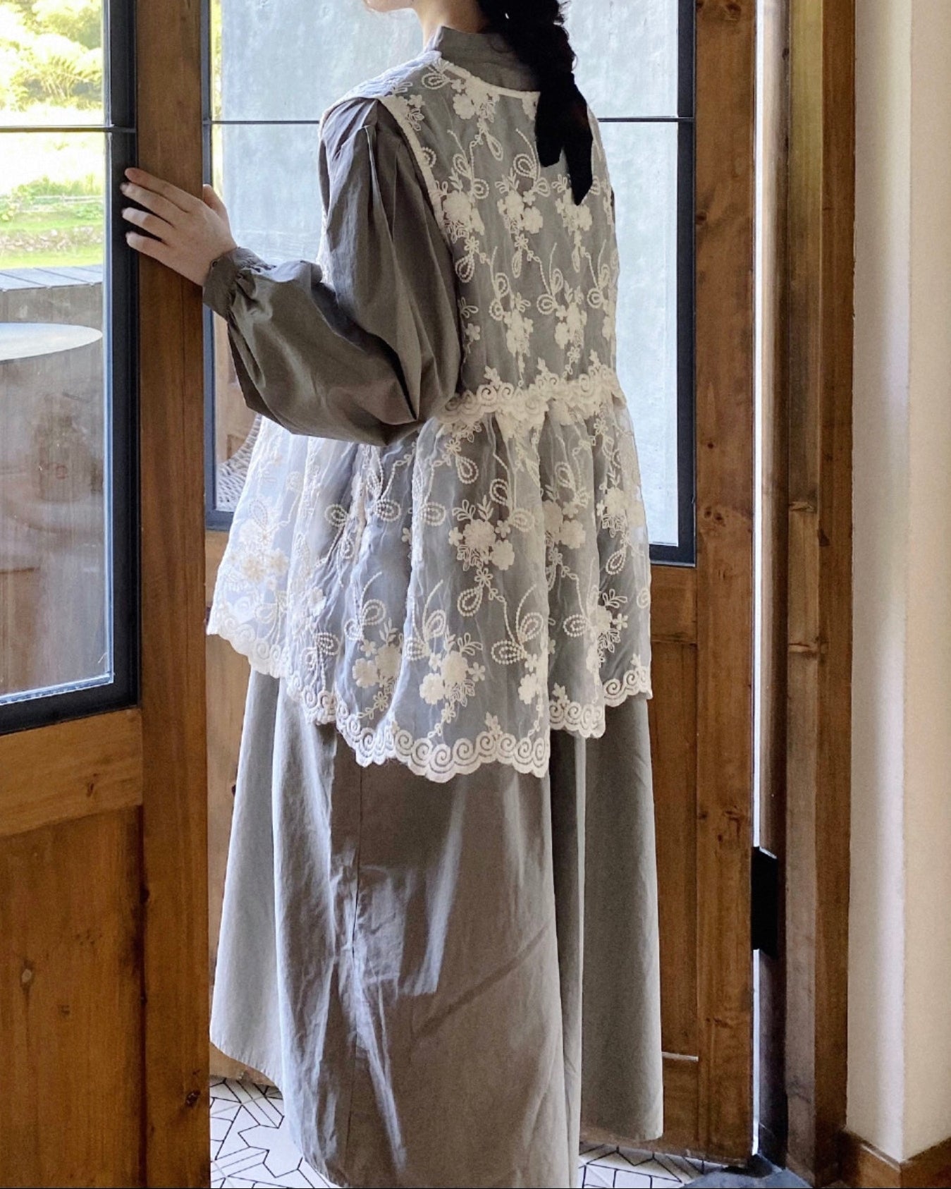 スタンドカラープリーツシャツワンピース 10088