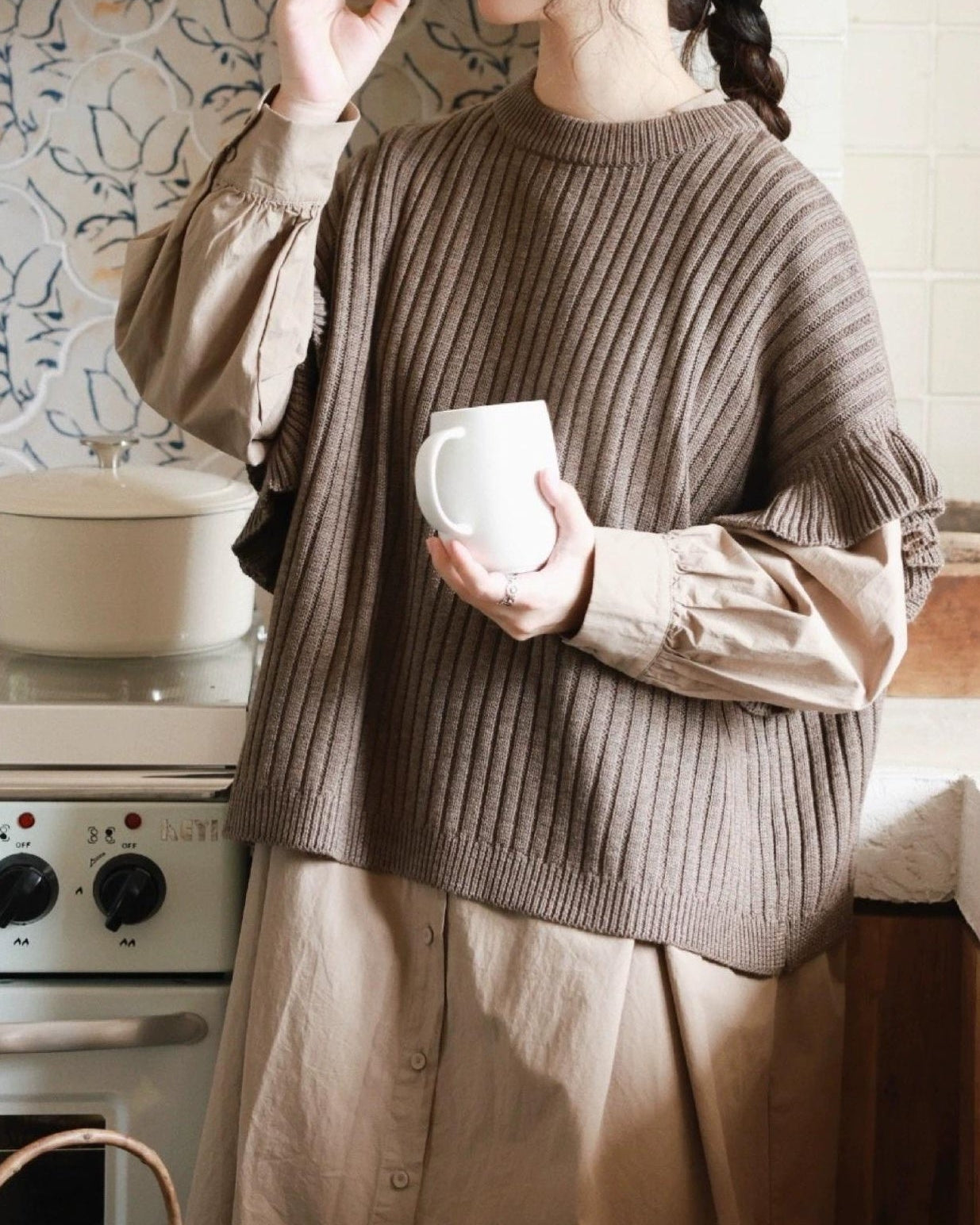 フリルリブニットベスト 10076